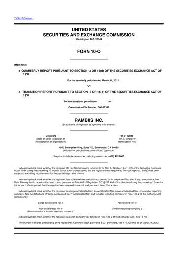 Vorschaubild Rambus 10-Q Quartalsbericht 2012 