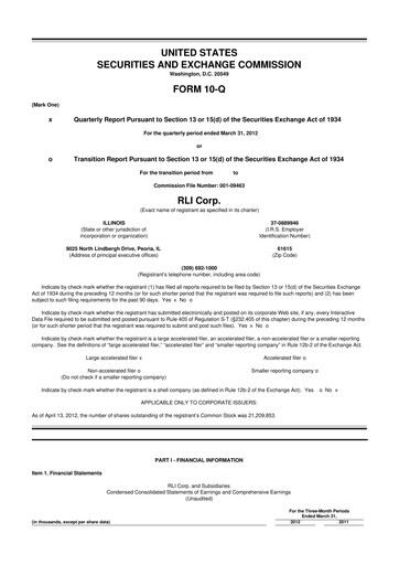Thumbnail RLI Corp.
 10-Q Quarterly Report FY2012 