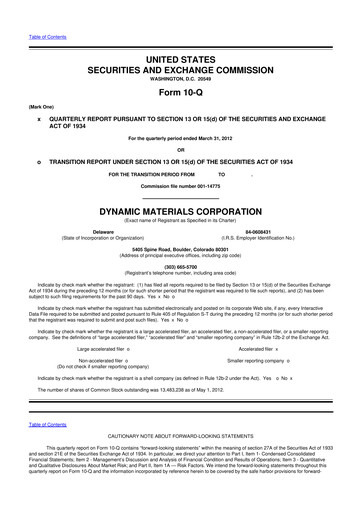 Miniature DMC Global 10-Q Rapport trimestriel 2012 