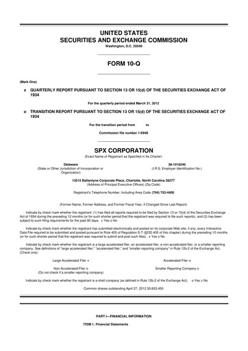 Miniature SPX Technologies 10-Q Rapport trimestriel 2012 