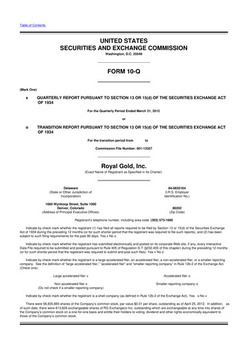 Vorschaubild Royal Gold
 10-Q Quartalsbericht 2012 