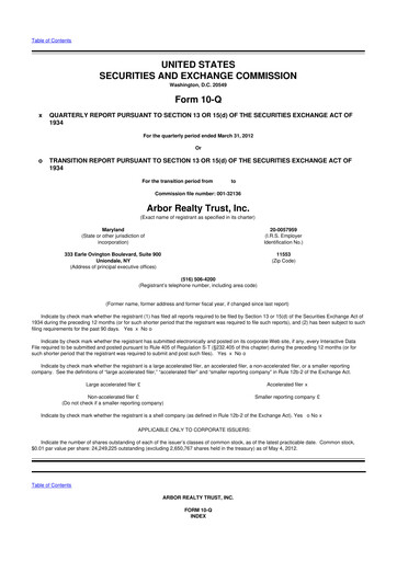 Vorschaubild Arbor Realty Trust
 10-Q Quartalsbericht 2012 