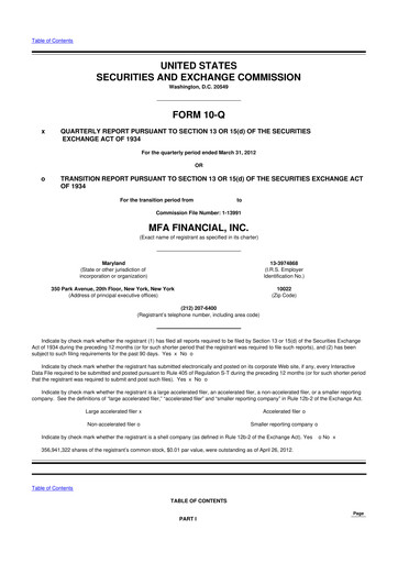 Thumbnail MFA Financial 10-Q Quarterly Report FY2012 