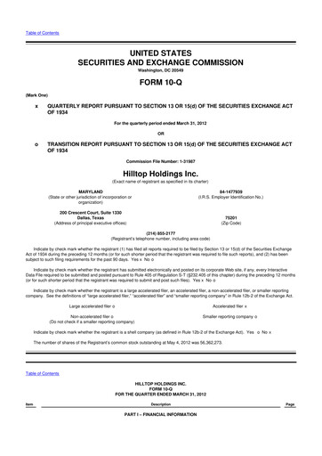 Miniature Hilltop Holdings 10-Q Rapport trimestriel 2012 