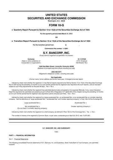 Thumbnail Stock Yards Bancorp 10-Q Quarterly Report FY2012 