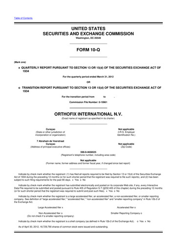 Thumbnail Orthofix Medical
 10-Q Quarterly Report FY2012 