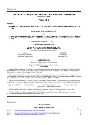 Miniature Spirit AeroSystems 10-Q Rapport trimestriel 2012 