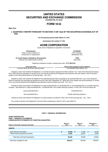 Thumbnail ACNB Corporation
 10-Q Quarterly Report FY2012 