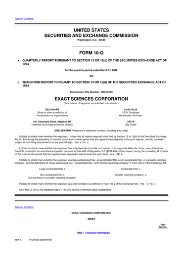 Miniature Exact Sciences 10-Q Rapport trimestriel 2012 