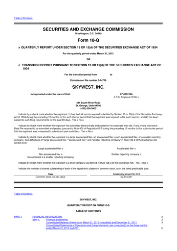 Thumbnail SkyWest 10-Q Quarterly Report FY2012 