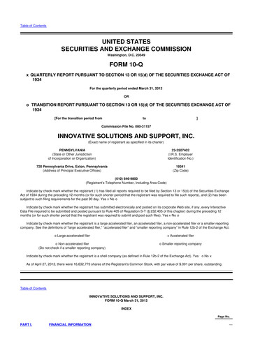 Thumbnail Innovative Solutions and Support 10-Q Quarterly Report FY2012 