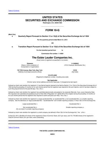 Miniature Estee Lauder 10-Q Rapport trimestriel 2012 