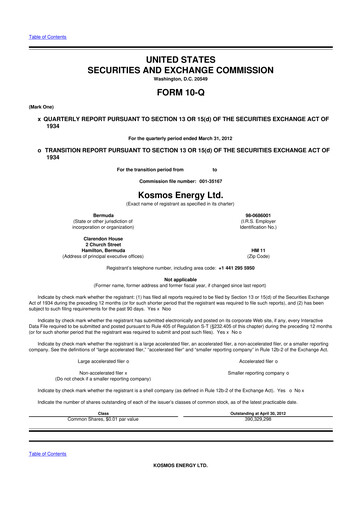 Thumbnail Kosmos Energy 10-Q Quarterly Report FY2012 