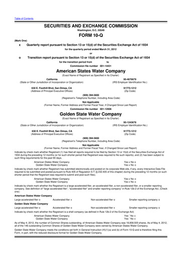 Thumbnail American States Water
 10-Q Quarterly Report FY2012 