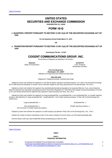 Thumbnail Cogent Communications
 10-Q Quarterly Report FY2012 