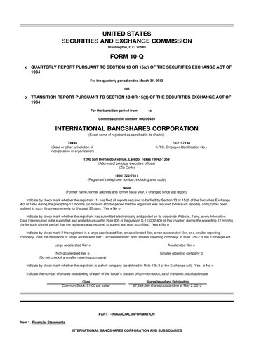 Thumbnail International Bancshares Corp 10-Q Quarterly Report FY2012 