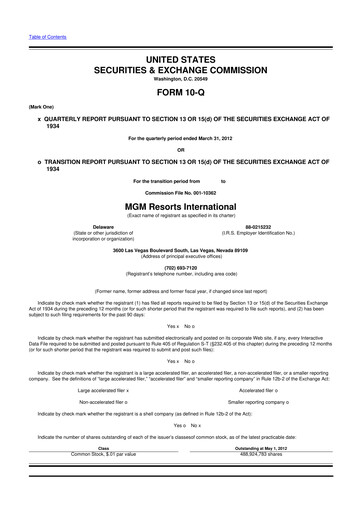 Thumbnail MGM Resorts

 10-Q Quarterly Report FY2012 