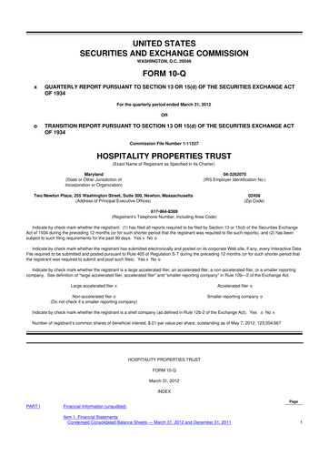 Thumbnail Service Properties Trust 10-Q Quarterly Report FY2012 