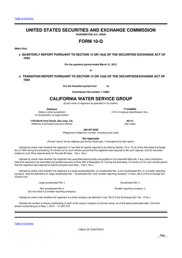 Thumbnail California Water Service Group 10-Q Quarterly Report FY2012 