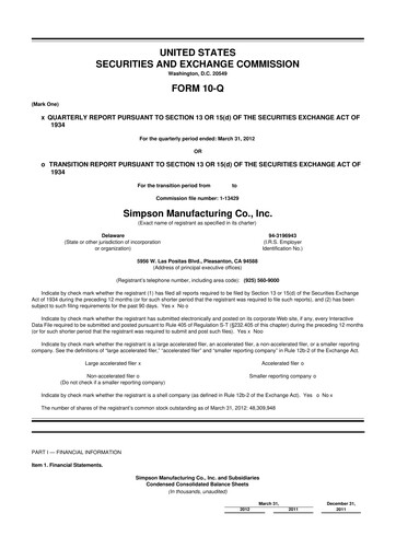 Thumbnail Simpson Manufacturing Company
 10-Q Quarterly Report FY2012 