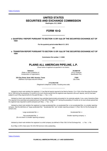 Thumbnail Plains All American Pipeline 10-Q Quarterly Report FY2012 