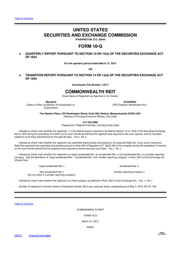 Vorschaubild Equity Commonwealth 10-Q Quartalsbericht 2012 