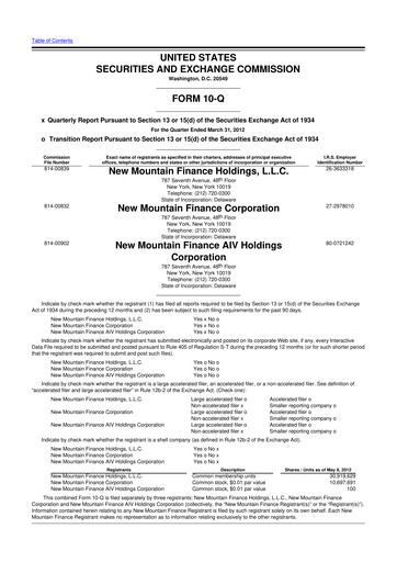 Thumbnail New Mountain Finance Corporation 10-Q Quarterly Report FY 