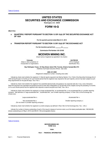 Thumbnail McEwen Mining 10-Q Quarterly Report FY2012 