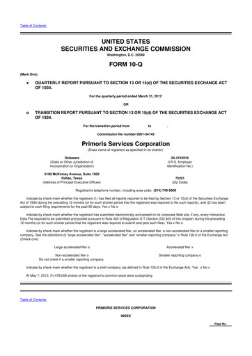 Vorschaubild Primoris Services Corporation
 10-Q Quartalsbericht 2012 