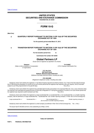 Thumbnail Global Partners LP 10-Q Quarterly Report FY2012 