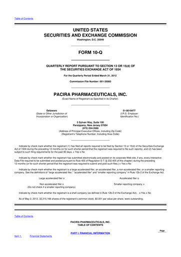 Miniature Pacira Biosciences
 10-Q Rapport trimestriel 2012 