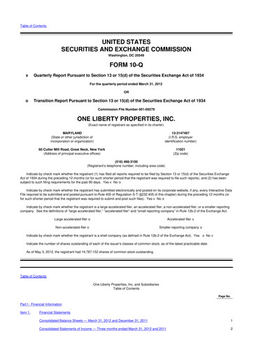 Thumbnail One Liberty Properties 10-Q Quarterly Report FY2012 