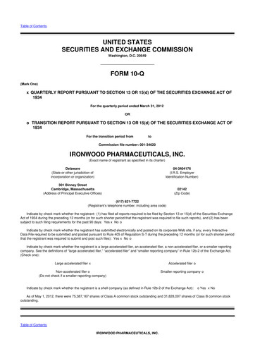 Thumbnail Ironwood Pharmaceuticals
 10-Q Quarterly Report FY2012 