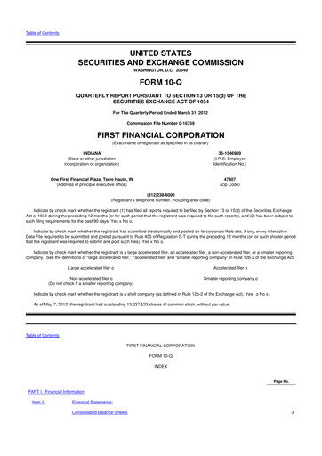 Thumbnail First Financial 10-Q Quarterly Report FY2012 