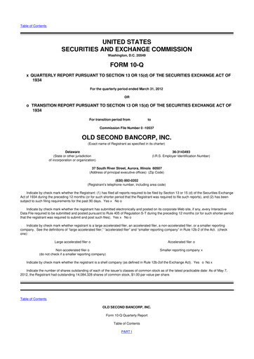 Thumbnail Old Second Bancorp 10-Q Quarterly Report FY2012 