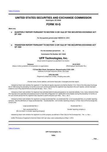 Thumbnail UFP Technologies
 10-Q Quarterly Report FY2012 
