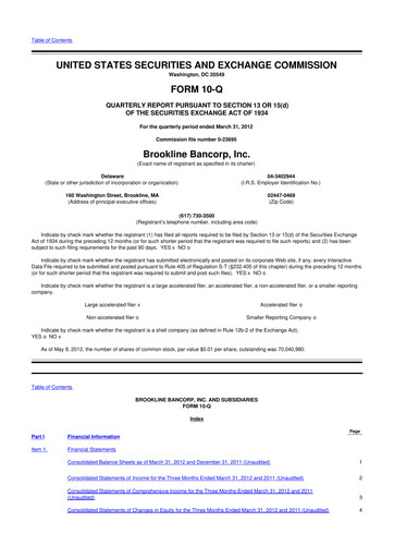 Thumbnail Brookline Bancorp 10-Q Quarterly Report FY2012 