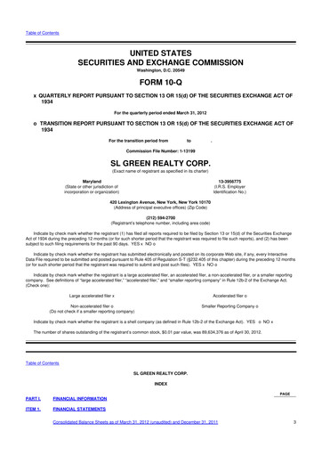 Thumbnail SL Green Realty
 10-Q Quarterly Report FY2012 