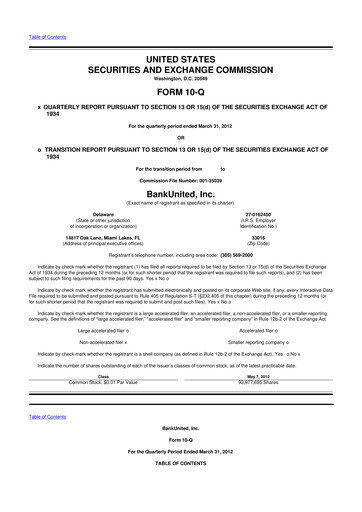 Miniature BankUnited
 10-Q Rapport trimestriel 2012 