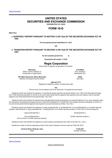 Thumbnail Regis Corporation
 10-Q Quarterly Report FY2012 