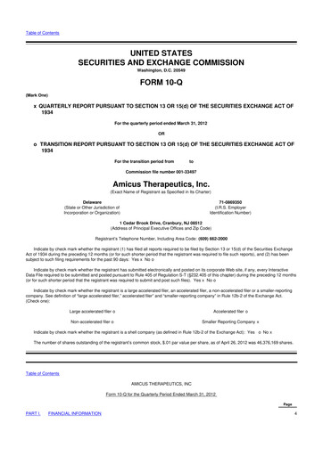 Vorschaubild Amicus Therapeutics
 10-Q Quartalsbericht 2012 