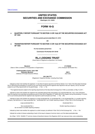 Thumbnail RLJ Lodging Trust 10-Q Quarterly Report FY2012 