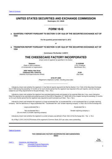 Vorschaubild The Cheesecake Factory
 10-Q Quartalsbericht 2012 