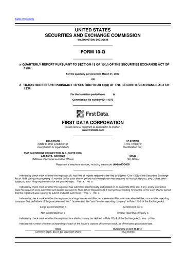 Thumbnail First Data Corporation 10-Q Quarterly Report FY 