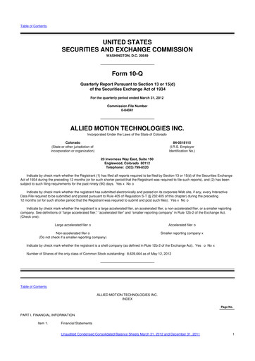 Thumbnail Allient 10-Q Quarterly Report FY2012 