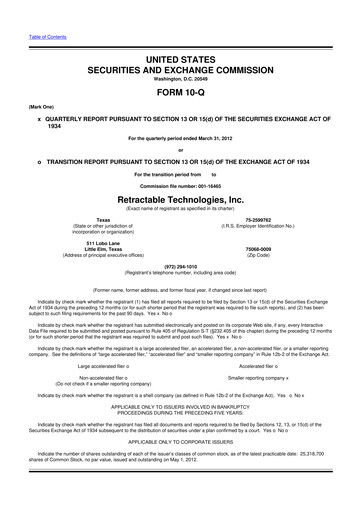 Thumbnail Retractable Technologies 10-Q Quarterly Report FY2012 