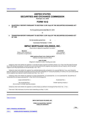Thumbnail Impac Mortgage Holdings 10-Q Quarterly Report FY2012 