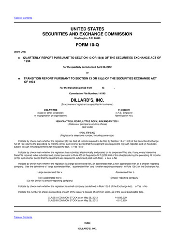 Miniature Dillard's
 10-Q Rapport trimestriel 2012 