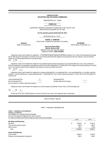 Thumbnail Deere & Company (John Deere) 10-Q Quarterly Report FY2012 