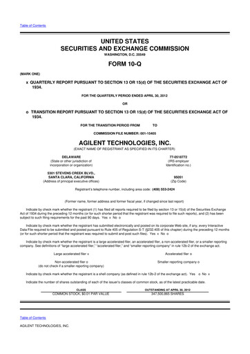 Vorschaubild Agilent Technologies 10-Q Quartalsbericht 2012 